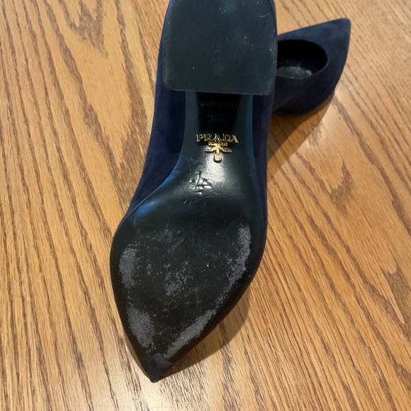 Prada Navy Suede Block Heel Pumps Size 36½ | Italian | Pointed Toe | Dust Bags - Picture 4 of 14